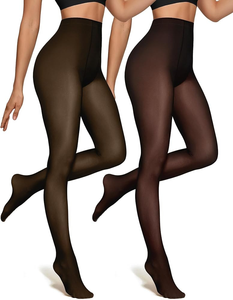 OEAK Womens 2 Pack Fleece Lined Tights Fake Translucent Pantyhose Thermal Opaque High Waisted Leg... | Amazon (US)