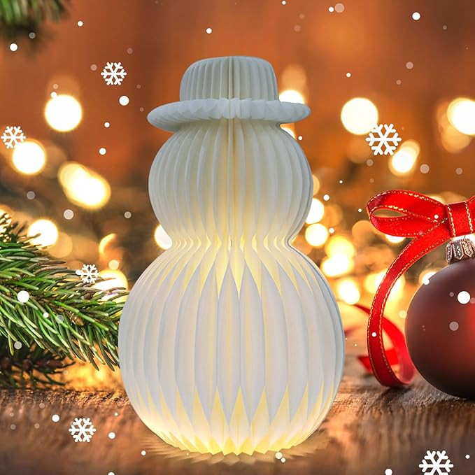 Christmas Decorations Light Up Paper Snowman, Foldable Warm White Led Snowman Lighted Battery Ope... | Amazon (US)