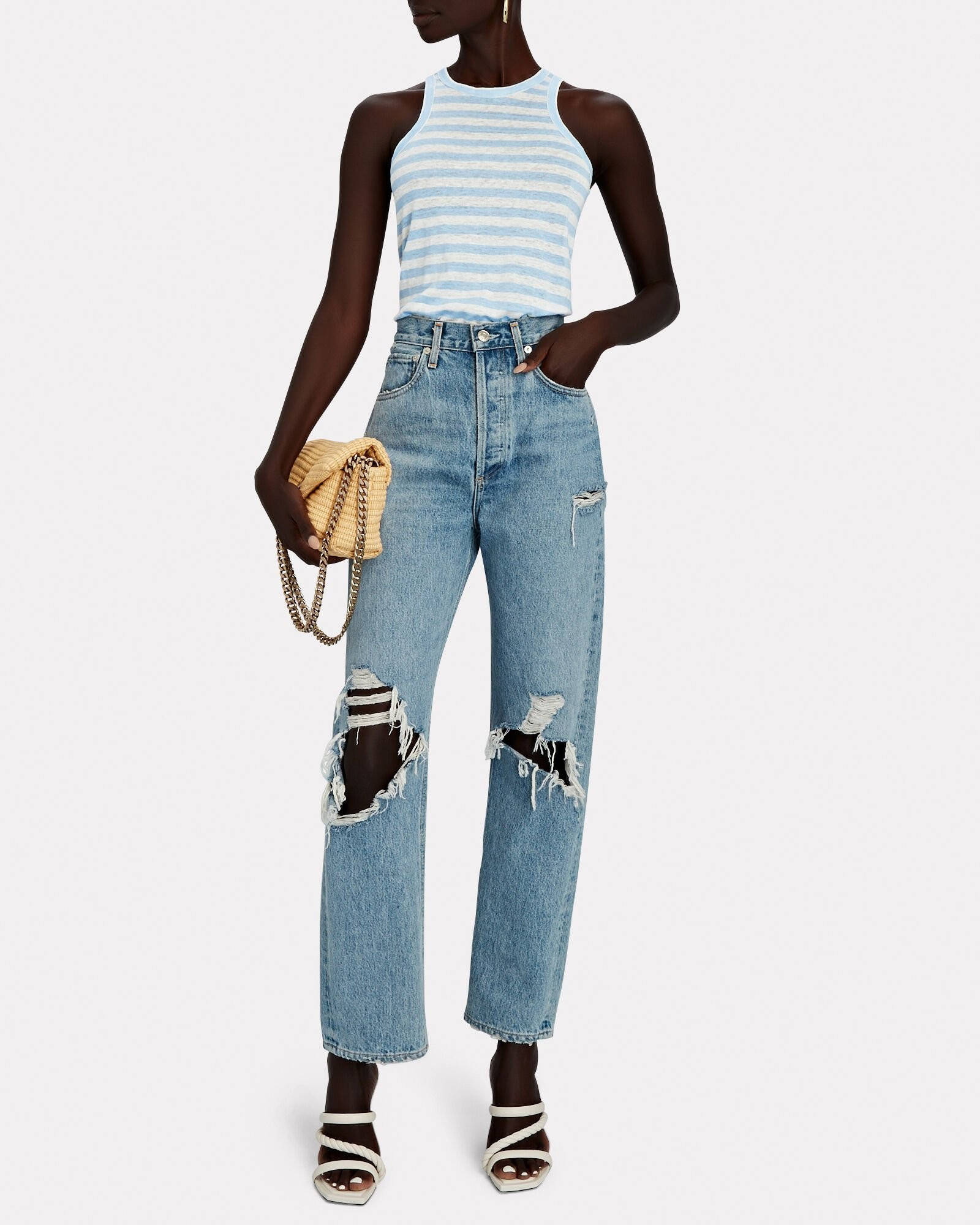 Ringer Striped Organic Linen Tank | INTERMIX