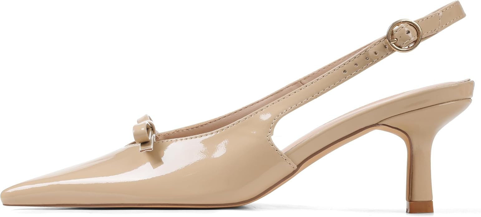 Mattiventon Slingback Heels for Women Kitten Heels Bow Ankle Strap Pointed Toe Heel Sexy Wedding ... | Amazon (US)