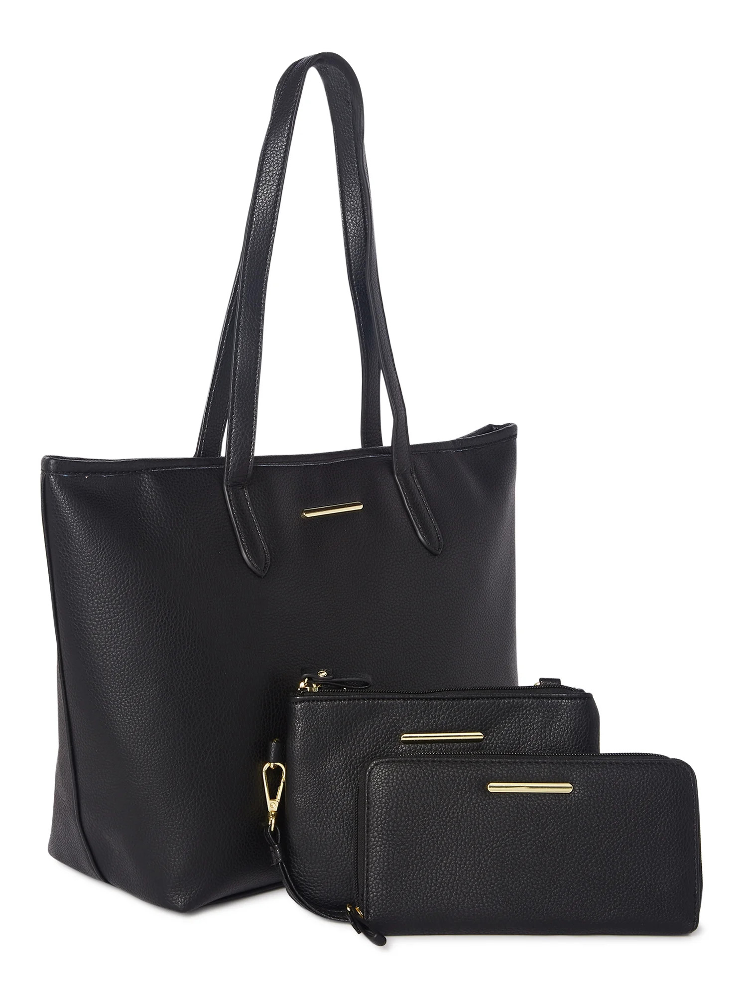 Time and Tru Women's 3-Piece Handbag Set Black Pebble - Walmart.com | Walmart (US)