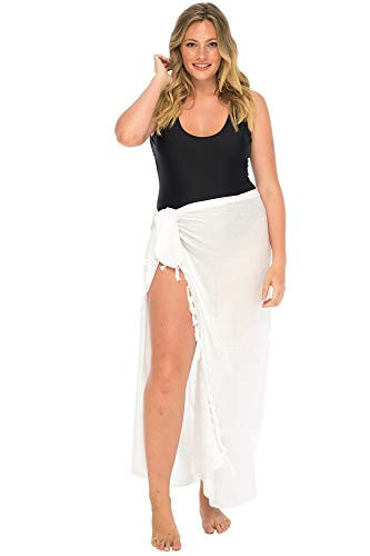 Back From Bali Womens Sarong Wrap Swimsuit Cover Up Solid White Beach Pareo Skirt Coconut Clip | Amazon (US)