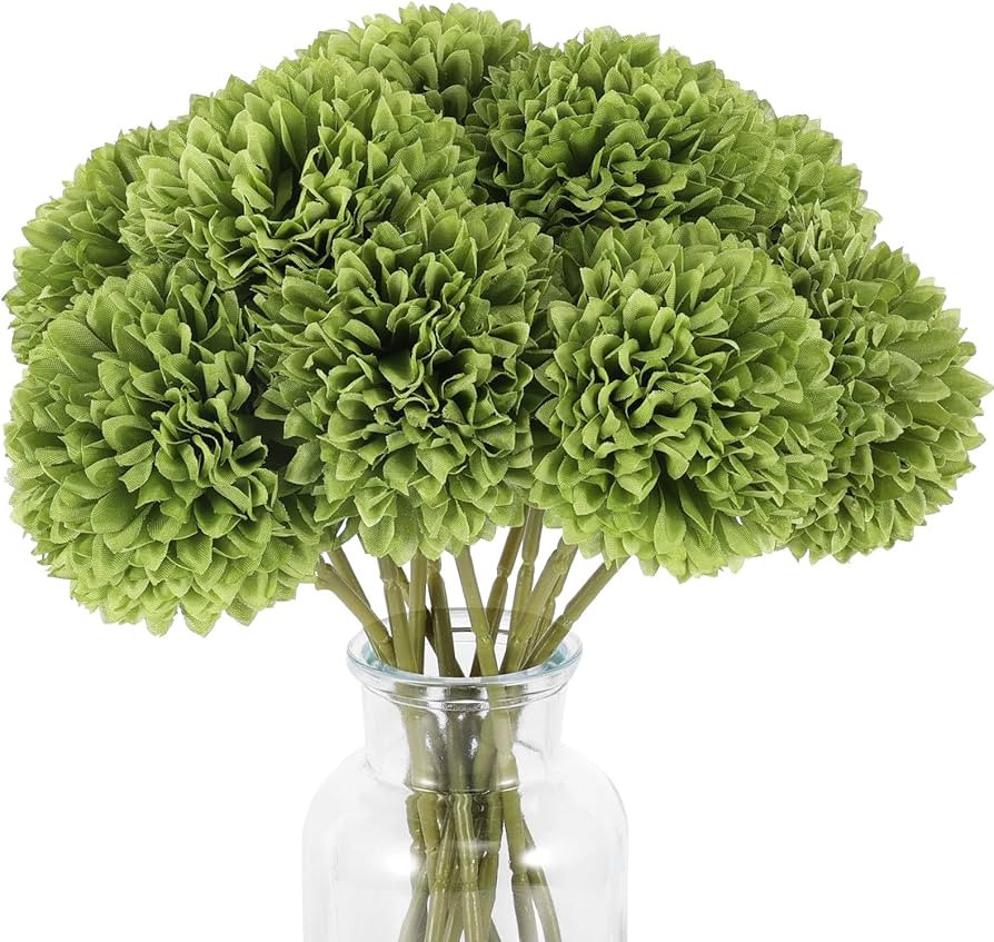 12 Pcs Artificial Chrysanthemums Flowers Green Flowers Silk Fake Mums Flowers for St Patricks Day... | Amazon (US)