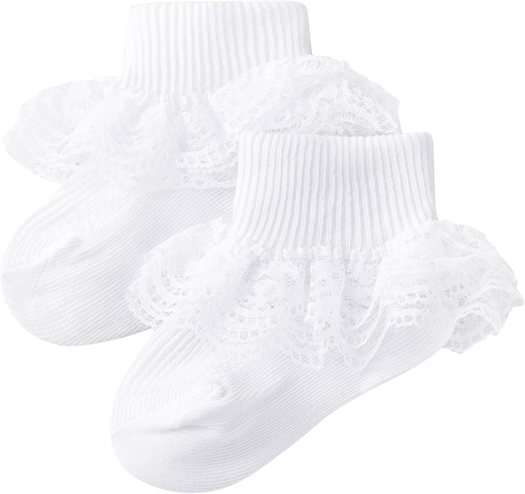 Methee ​Baby Girls Ruffle Socks, Infant Girls Double Lace Frilly Socks Newborn Spring and Autum... | Amazon (US)