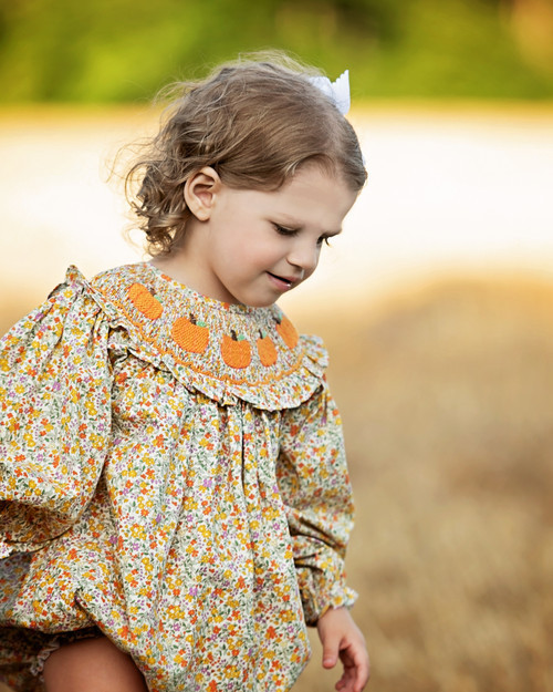 Fall Floral Smocked Pumpkin Bubble | Cecil and Lou