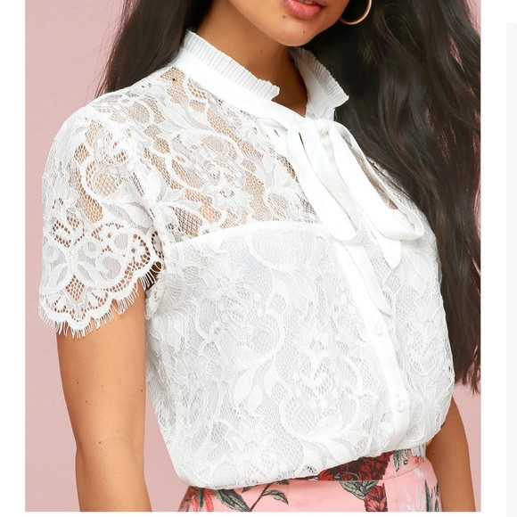 WHITE LACE TIE-NECK TOP! | Poshmark