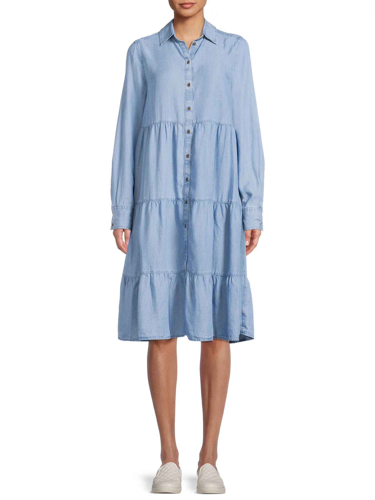 Time and Tru Women's Tiered Long Sleeves Dress | Walmart (US)