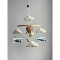 Baby Mobile/ Airplane Nursery Hanging Mobile/ Hot Air Balloon Cloud Mobile Nursery/ Crib Mobile Girl/ Travel | Etsy (US)