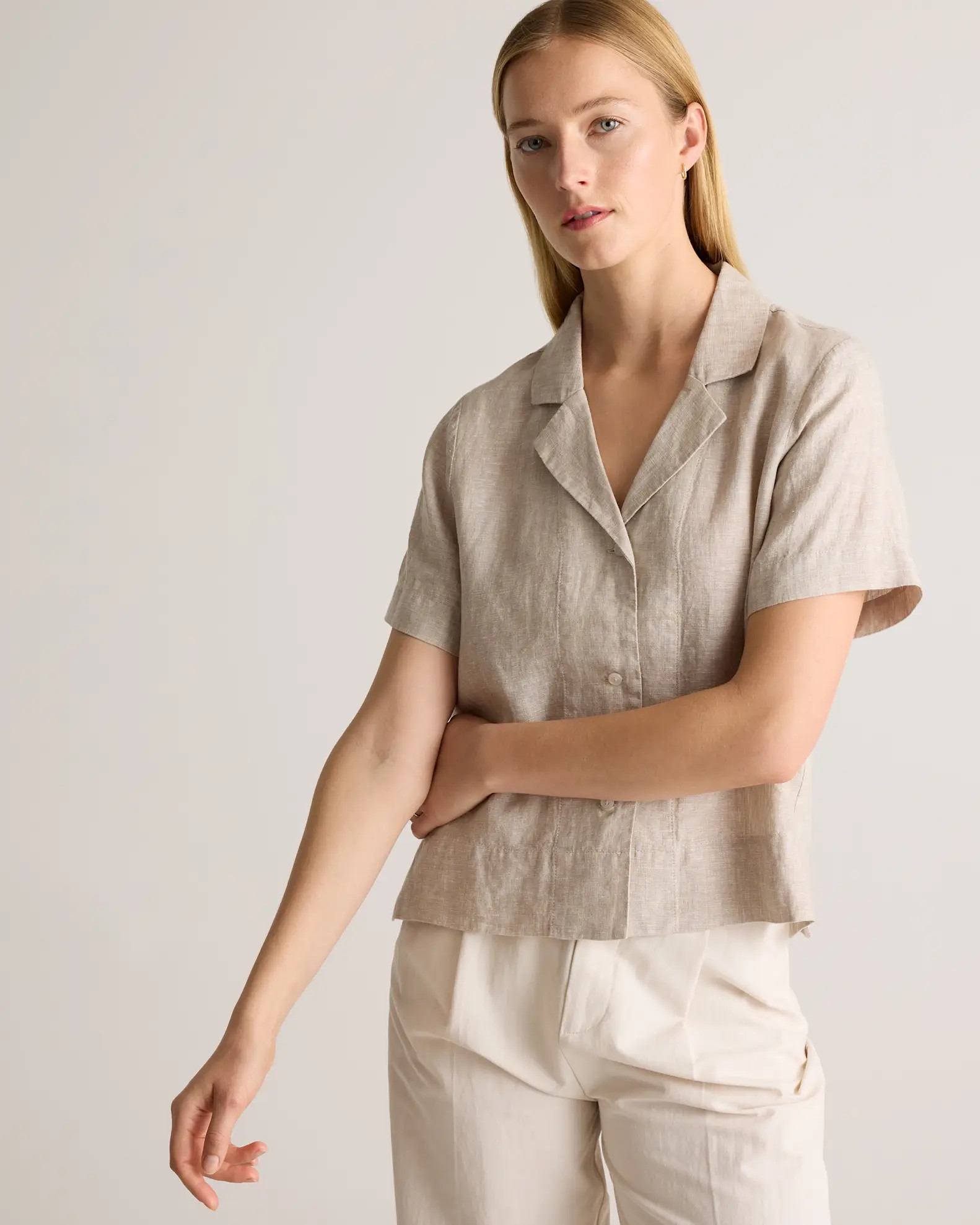 Women's 100% European Linen Short Sleeve Shirt in Flax | Quince