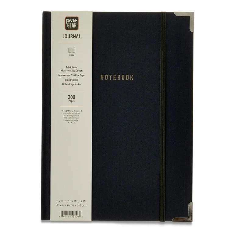 Pen+Gear Hardcover Journal, Rich Black Bookcloth, 7.5" x 10.25" x 0.875", 200 Lined Pages - Walma... | Walmart (US)