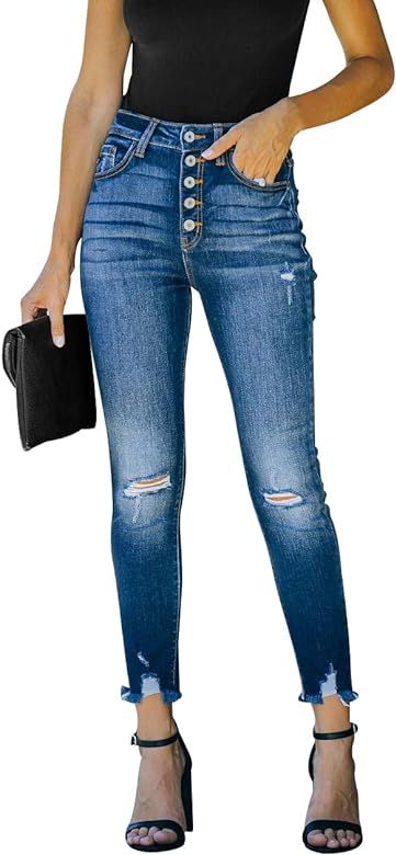KWATE Women's High Waisted Ripped Skinny Jeans Distressed Slim Fit Stretchy Denim Pants | Amazon (US)