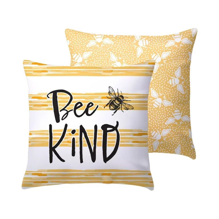 Mainstays Bee Kind Reversible Outdoor Throw Pillow, 16", Yellow Novelty | Walmart (US)