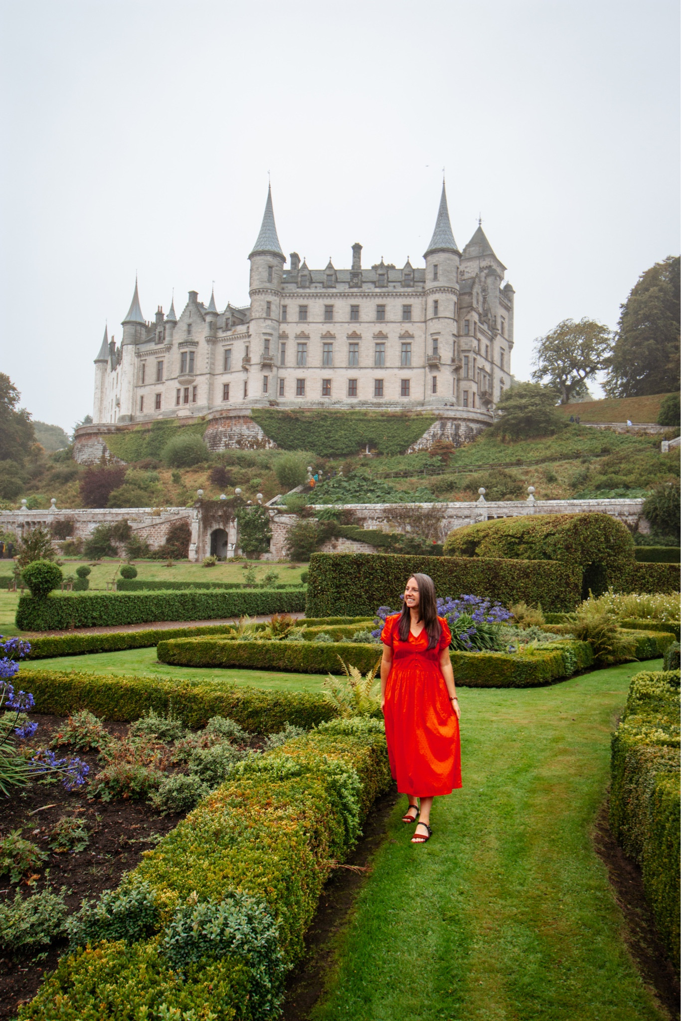 Vacation Outfit  Red midi tea dress. What to wear in Scotland, Scottish castles, Dunrobin Castle

#LTKstyletip #LTKeurope #LTKtravel