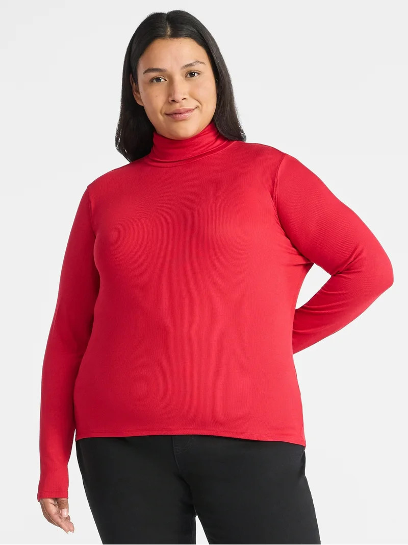 Time and Tru Women's Ribbed Turtleneck with Long Sleeves, Sizes XS-XXXL | Walmart (US)