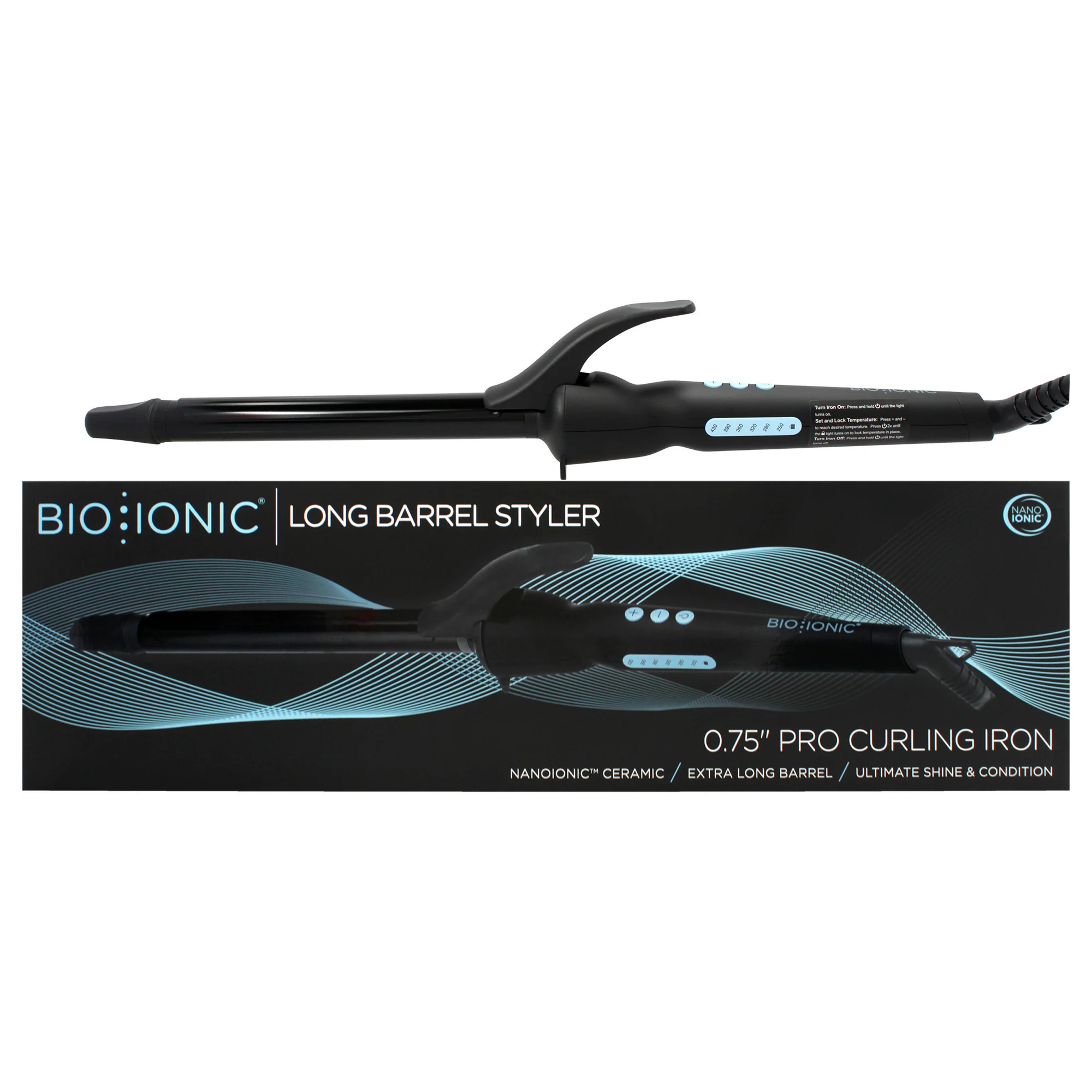 Long Barrel Styler - Black by Bio Ionic for Women - 0.75 Inch Curling Iron | Shop Simon