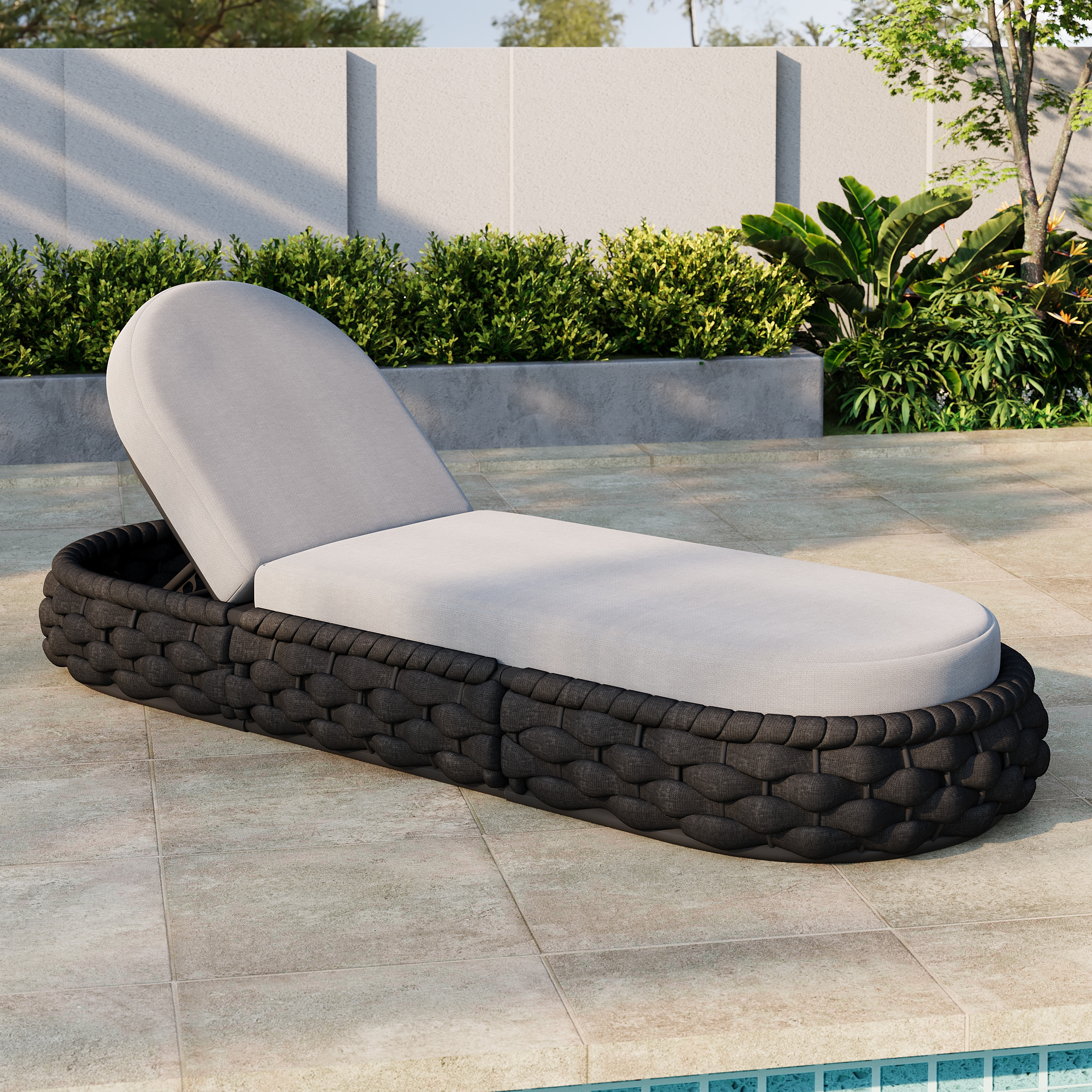 Tatta Woven Rattan Outdoor Lounger Daybed Modern Yard & Patio Furniture in Dark Gray Cushion Included (82.7"") | Homary