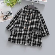 Toddler Girls Tweed Plaid Flap Detail Pea Coat | SHEIN