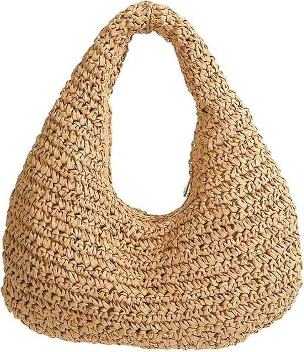 Crescent Straw Shoulder Handbag for Women Summer Beach Tote Raffia Woven Purse Hobo Underarm Bag ... | Amazon (US)