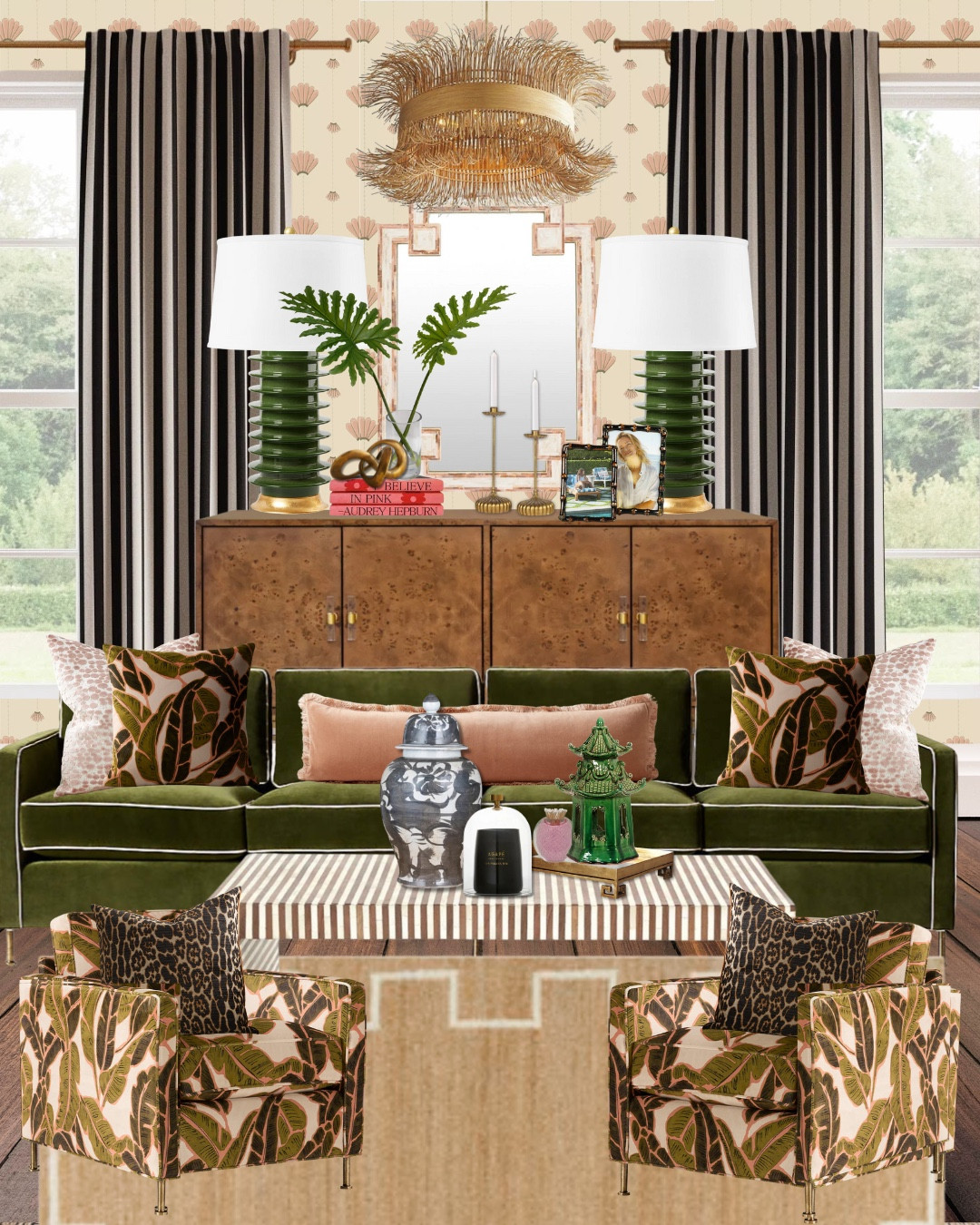 Pattern play meets southern polish with a Palm Beach Regency twist 🌿✨ Velvet greens, burlwood textures, and a little leopard for good measure. Bold, cozy, and collected. #PalmBeachRegency #SouthernStyle #GrandmillennialVibes

#LTKSeasonal #LTKHome #LTKOver40