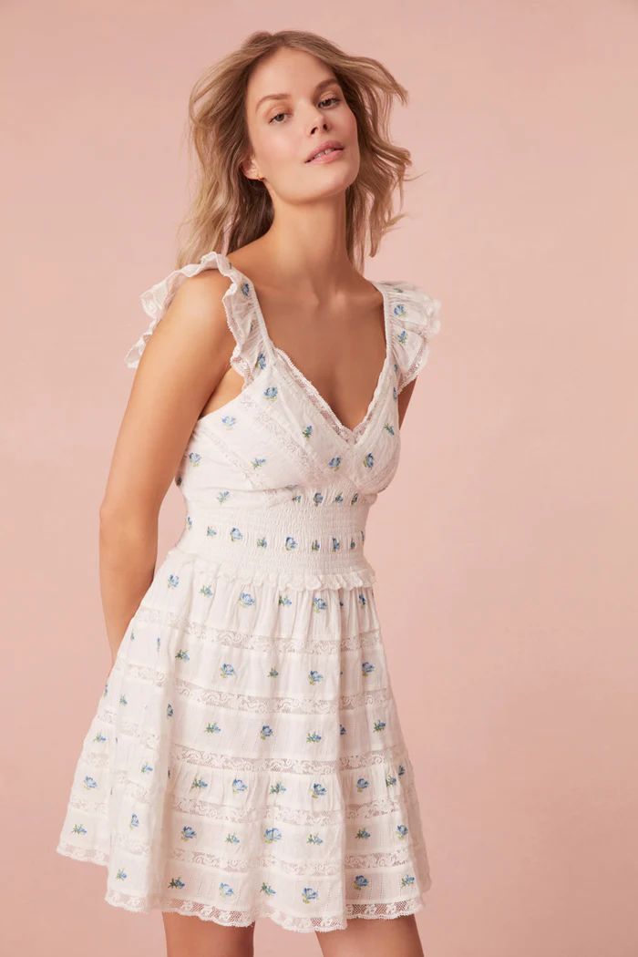 Finny Cotton Ikat Floral Mini Dress | LOVESHACKFANCY