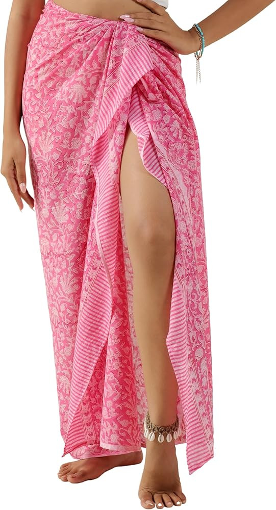 100% Cotton Sarong Coverup for Women Indian Hand Block Print Swimsuit Pareo Wrap Skirt Beach Biki... | Amazon (US)