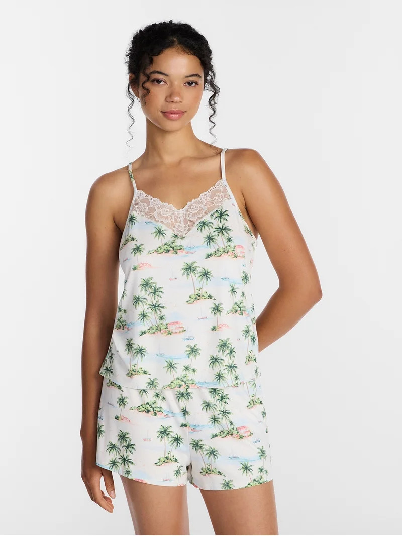 Joyspun Women\u2019s Dreamy Soft Collection Lace Trim Knit Cami and Shorts Set, Sizes XS-3X | Walmart (US)