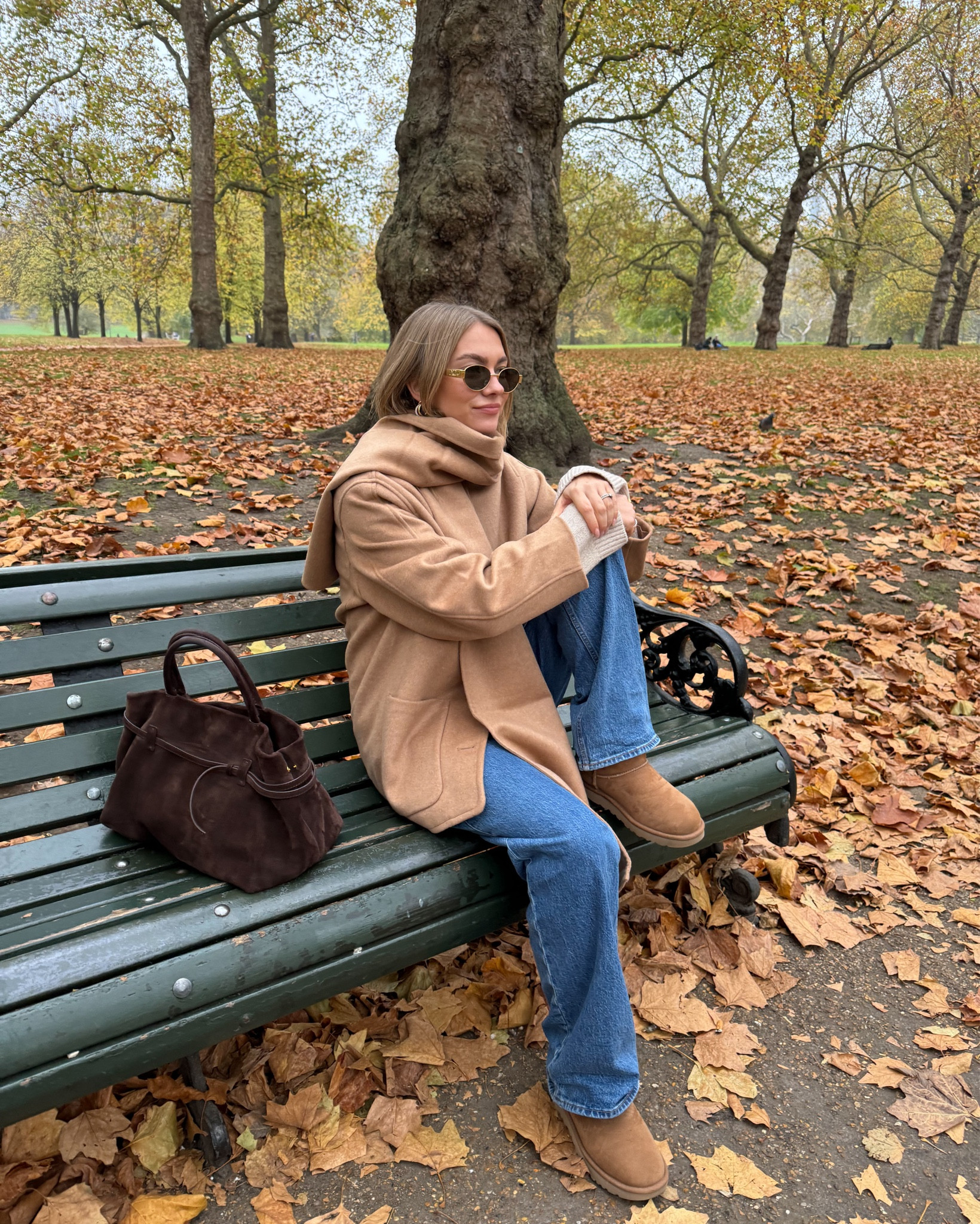 Cosy winter Outfit / brown scarf coat (medium)  / winter cardigan (medium)  / straight jeans (27 L)
Cold weather outfit 