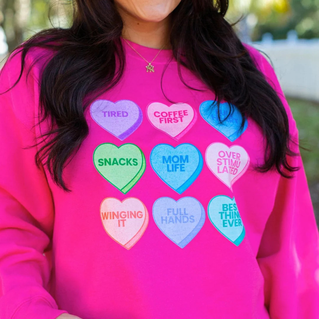 'Mom Life Candy Hearts' Crewneck Sweatshirt | United Monograms
