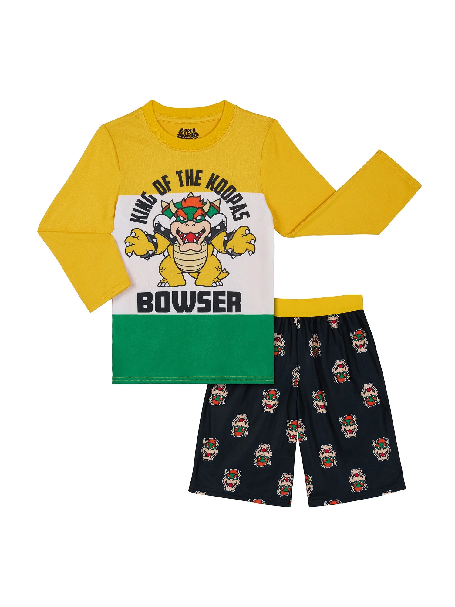 Bowser Boys Long Sleeve Sleep Top and Shorts Pajama Set, 2-Piece, Sizes 4-12 | Walmart (US)