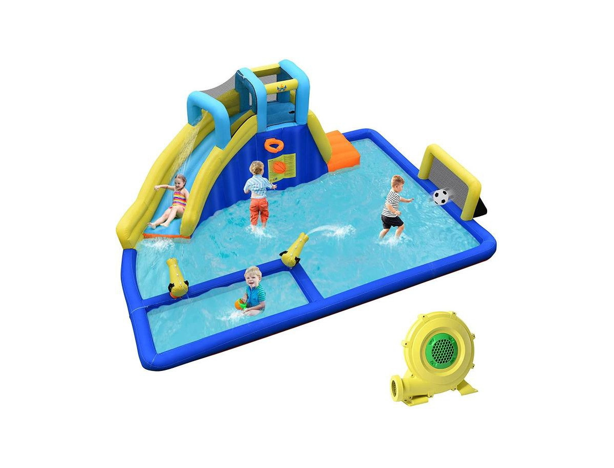 6-in-1 Inflatable Water Slide Park with Blower Fun Outdoor Playset for Kids - Blue, Yellow | Macy's