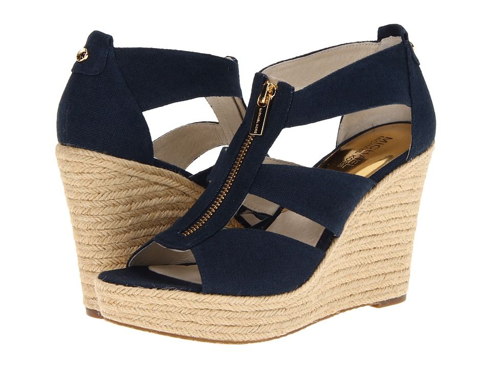 MICHAEL Michael Kors - Damita Wedge (Navy Canvas) Women's Wedge Shoes | Zappos