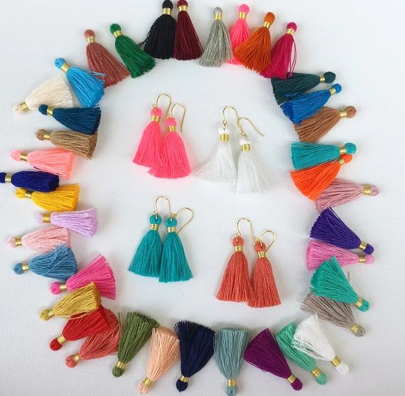 39 Colors/ 1.6” Cotton Tassel/ Single Tassel Earrings/ Gold Wrapped Tassels/ Simple Tassel Earr... | Etsy (US)