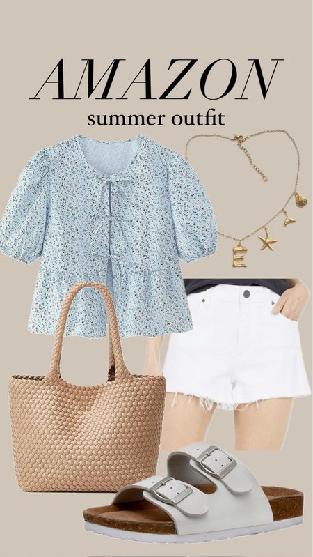 Amazon summer Outfit. I have this top in a small! 