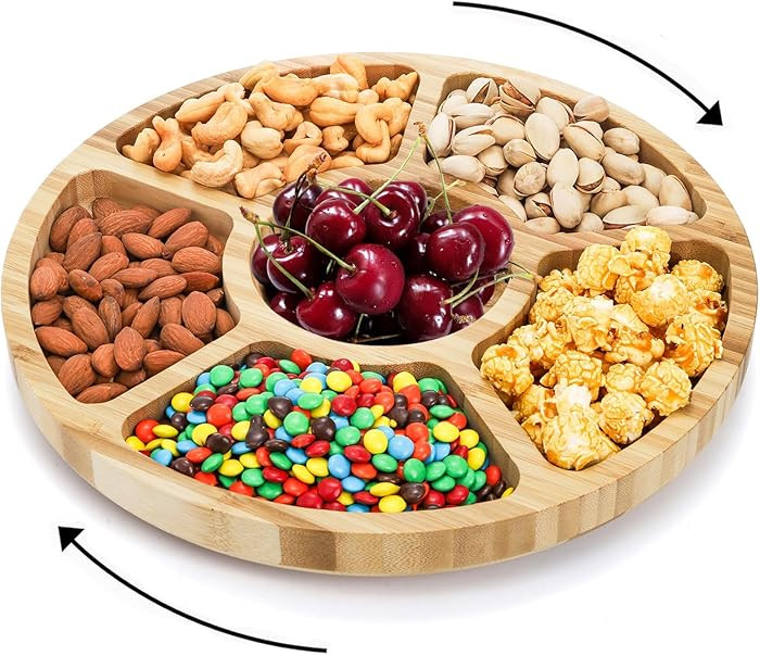 Dicunoy Divided Serving Dish Tray, 13'' Bamboo Rotatable Veggie Fruit Platter, Lazy Susan Relish ... | Amazon (US)