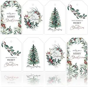 Whaline 100Pcs Christmas Gift Tags with 30m / 98.4ft Hemp Rope Watercolor Plants Seasonal Wishes ... | Amazon (US)