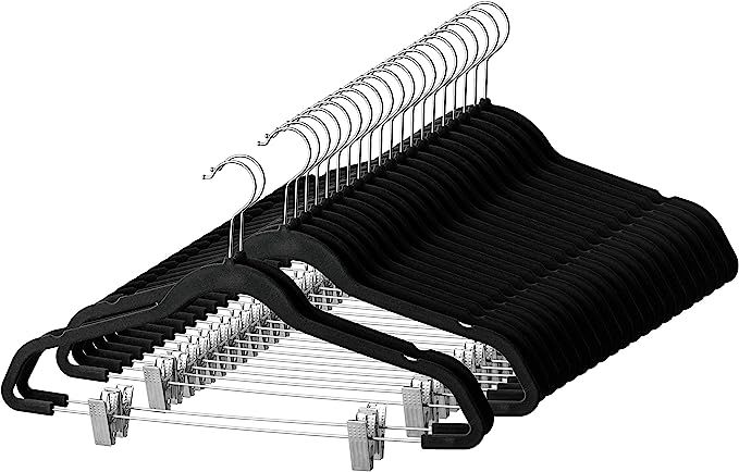 Premium Velvet Skirt Hangers (20 Pack) Non Slip Velvet Pants Hangers with Metal Clips, 360° Hook... | Amazon (US)