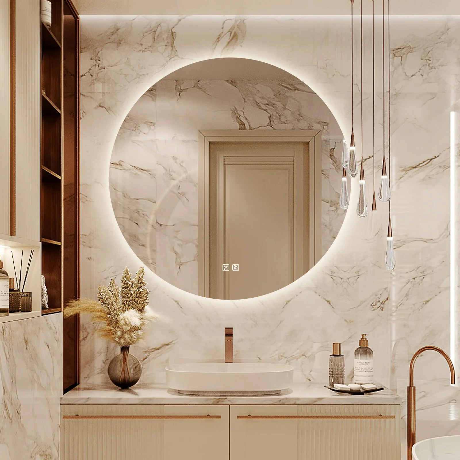 Round Frameless Lighted Bathroom/Vanity Mirror Dimmable Anti-Fog Wall Mounted Mirror | Wayfair North America