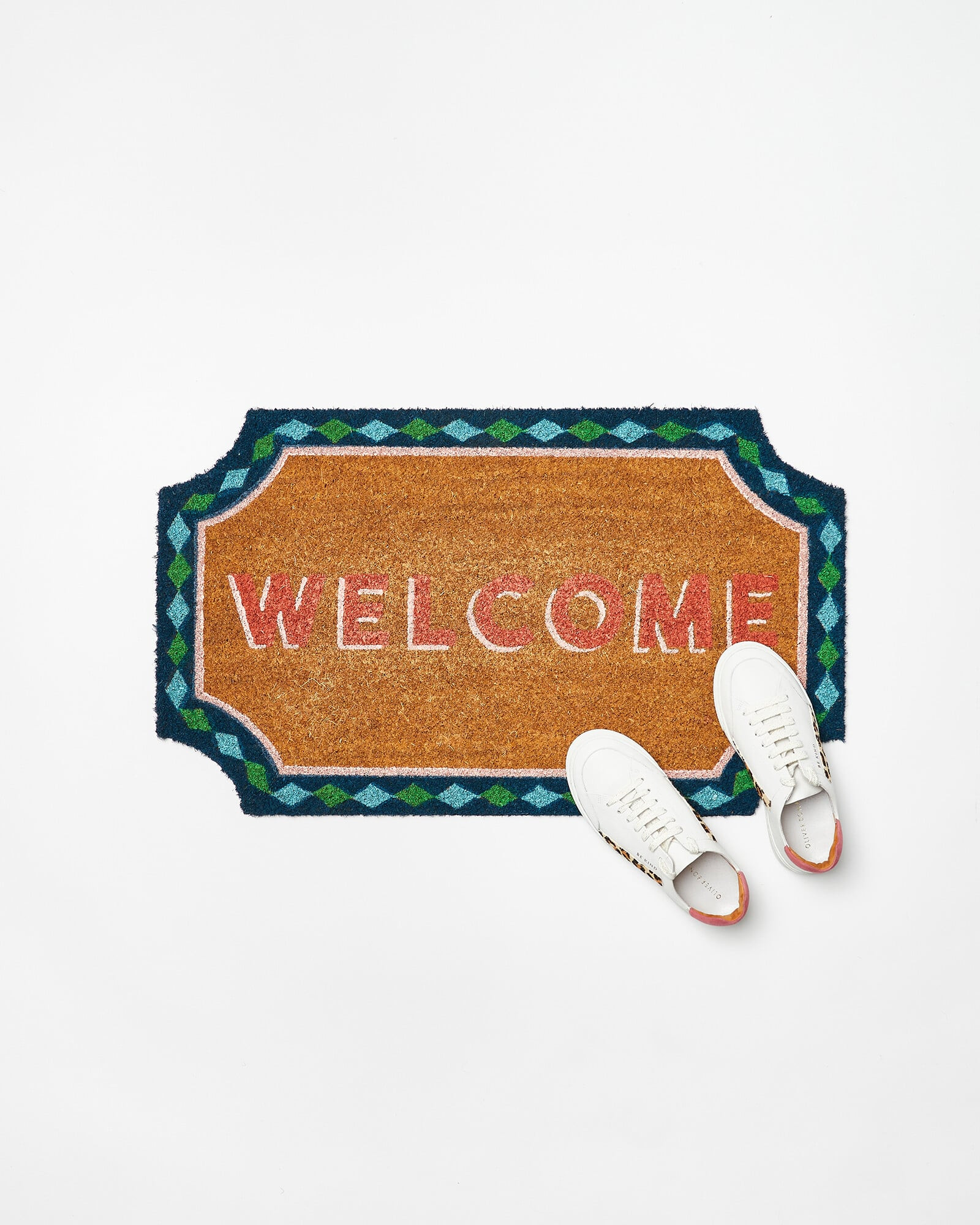 Welcome Bordered Blue Doormat Medium | Oliver Bonas | Oliver Bonas (Global)