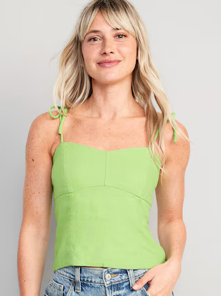 Fitted Linen-Blend Tie-Shoulder Cropped Cami Top for Women | Old Navy (US)