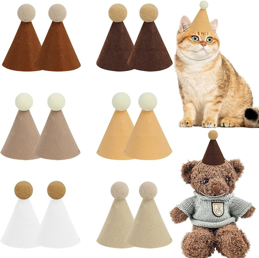 12 Pack Mini Party Hats for Stuffed Animals, Brown Mini Hats with Pom Poms for Dolls Dog Birthday... | Amazon (US)