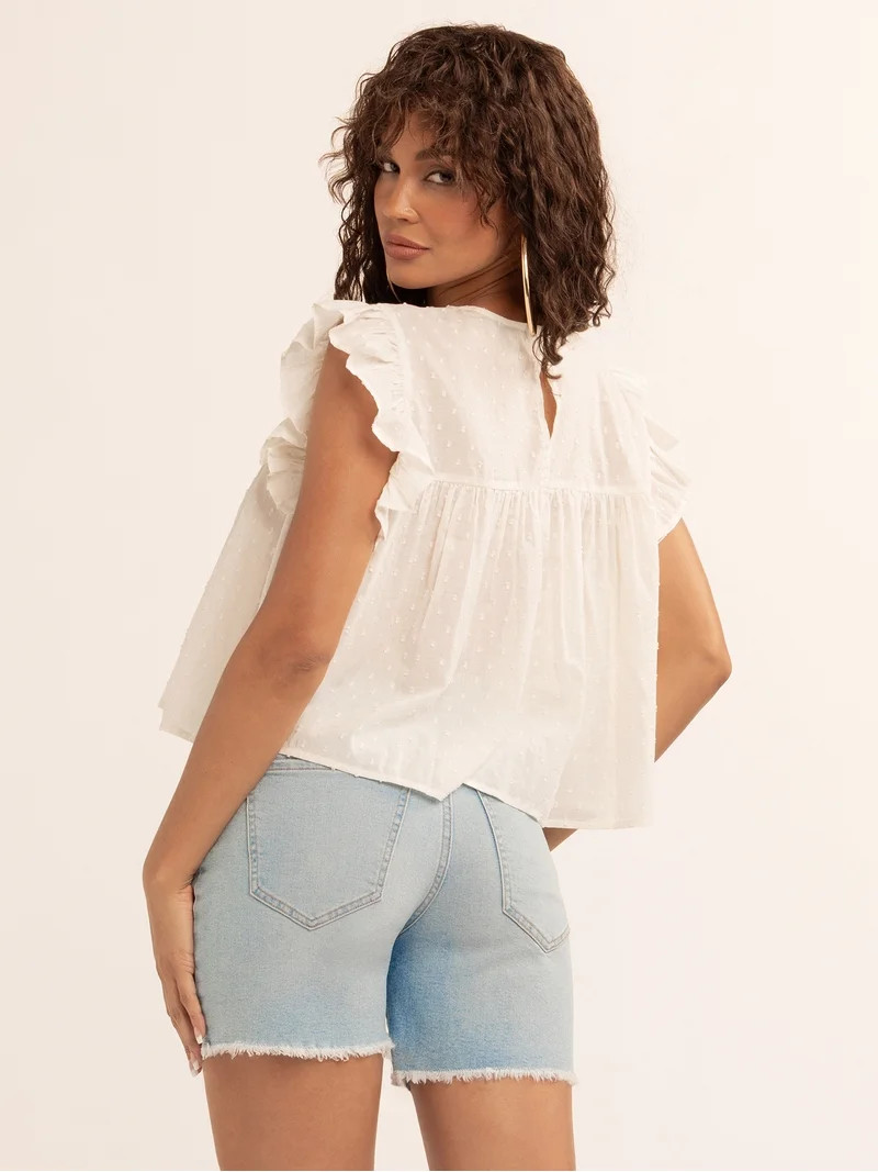 Jessica Simpson Women's Chandler Flutter Sleeve Top, Sizes XS-XL | Walmart (US)