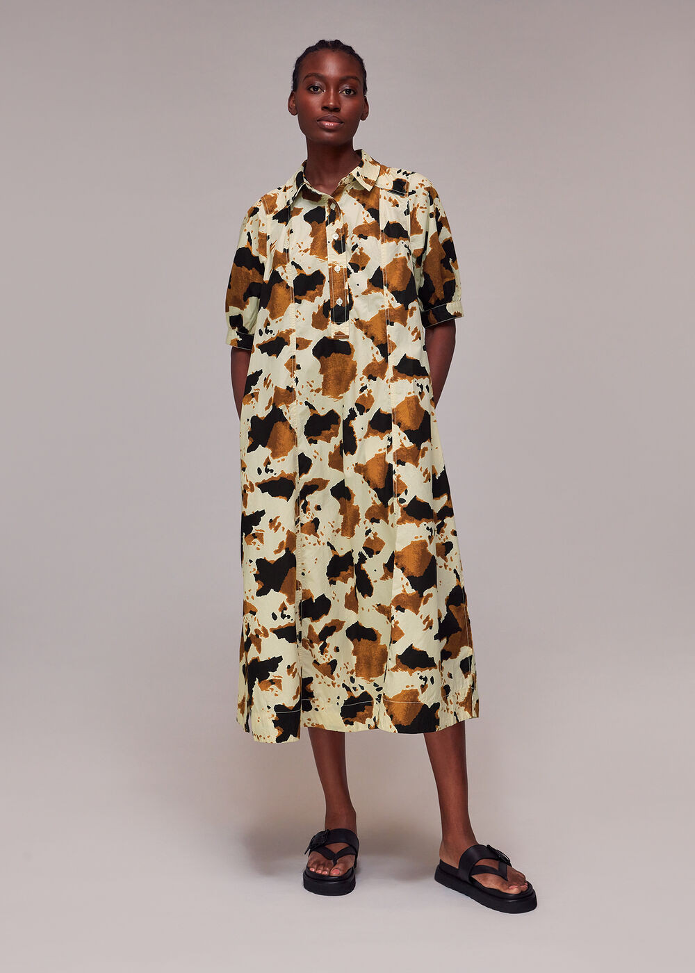 Brown/Multi Cow Print Shirt Dress | WHISTLES | Whistles UK | | Whistles