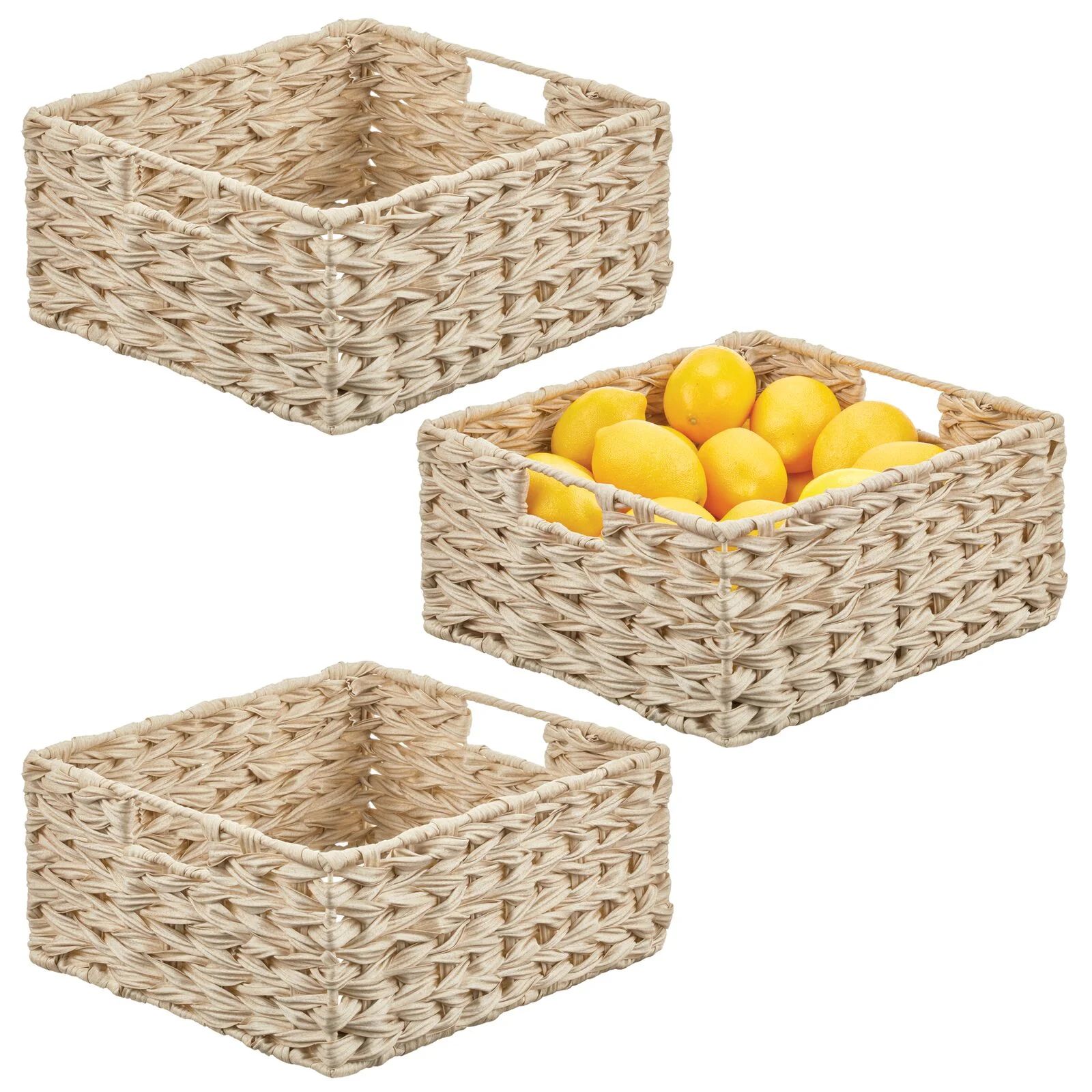 mDesign Woven Farmhouse Kitchen Pantry Storage Basket Box, 3 Pack, Cream/Beige - Walmart.com | Walmart (US)
