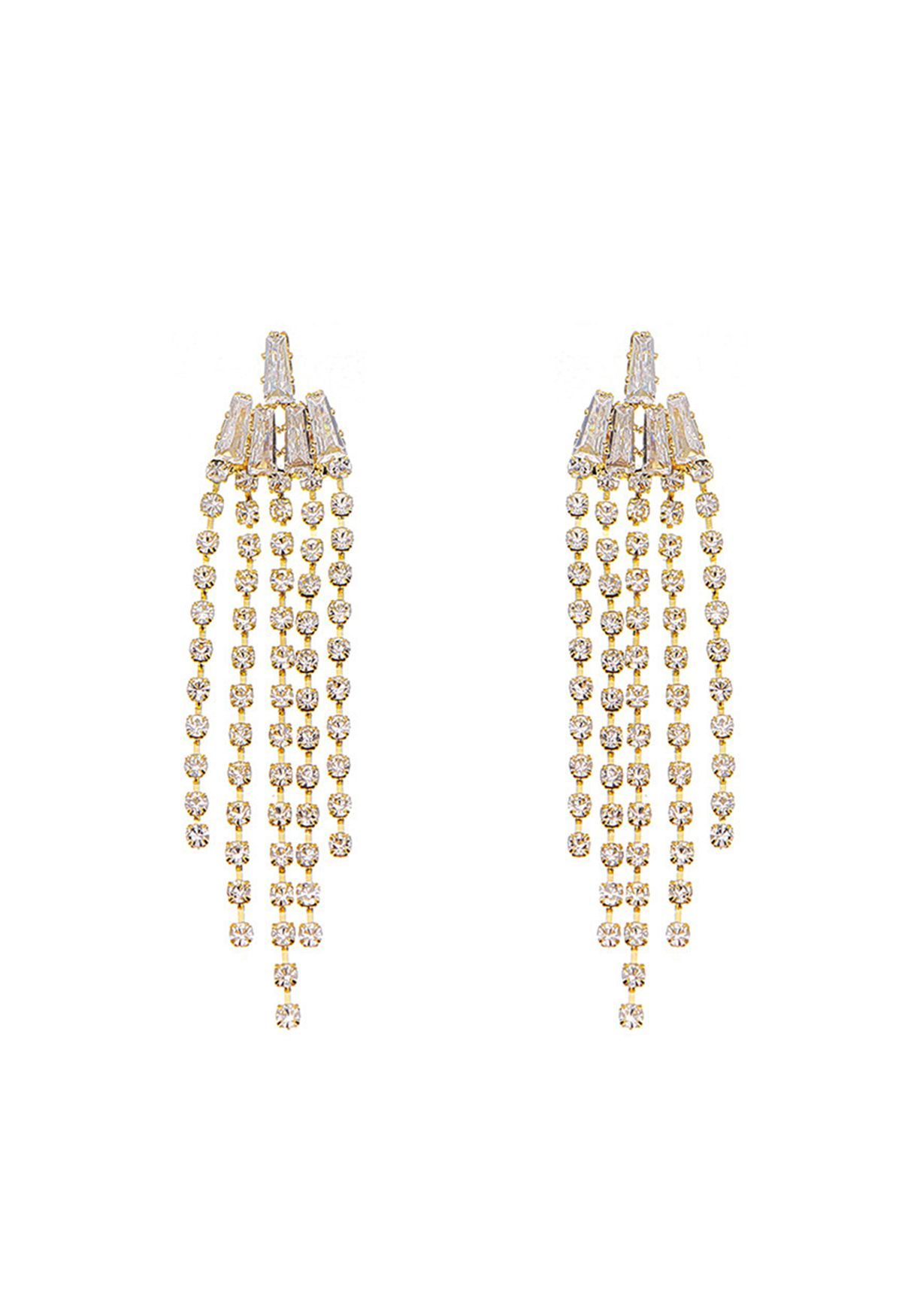 Gold Waterfall Diamond Tassel Drop Earrings | Chicwish