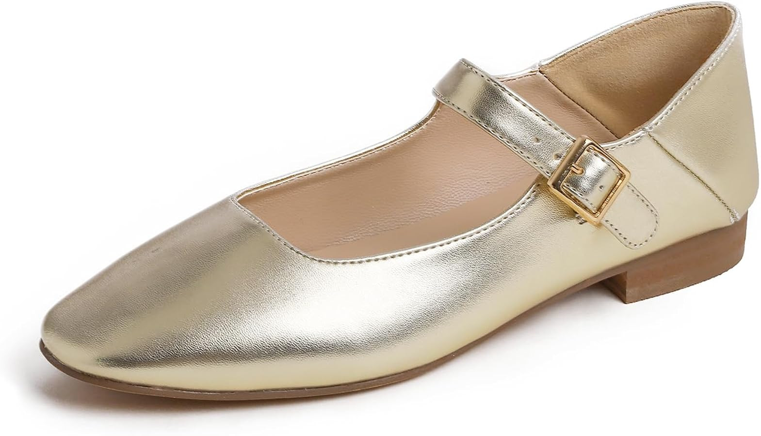 FEVERSOLE Women's Mary Jane Fashion Square Toe Easy Buckle Low Heel Slip On Flats | Amazon (US)