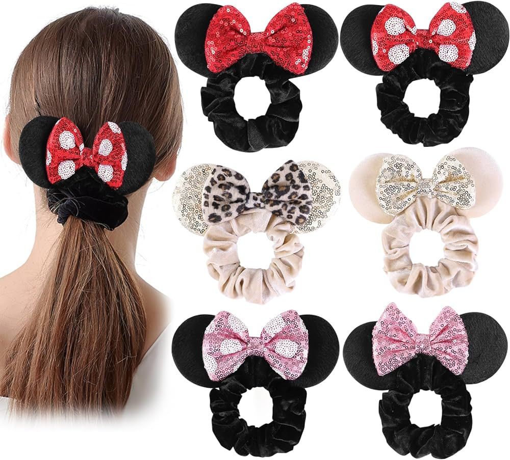 6 Pcs Mouse Scrunchies,Shiny Bows Mouse ears for Birthday Parties, Themed Events, A Perfect Addit... | Amazon (US)
