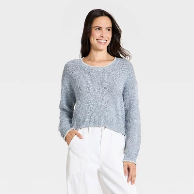 Women's Crafted Scoop Neck Pullover Sweater - Universal Thead™ Blue XS | Target