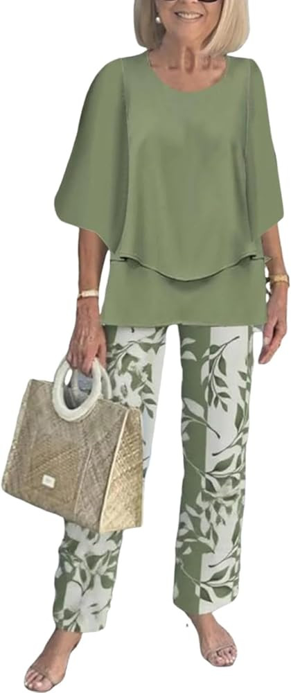 LOZ Lounge Sets for Women 2026 Summer Casual 3/4 Sleeve Shirts Wide Leg Pants Matching Tracksuit Sets Travel Outfits | Amazon (US)