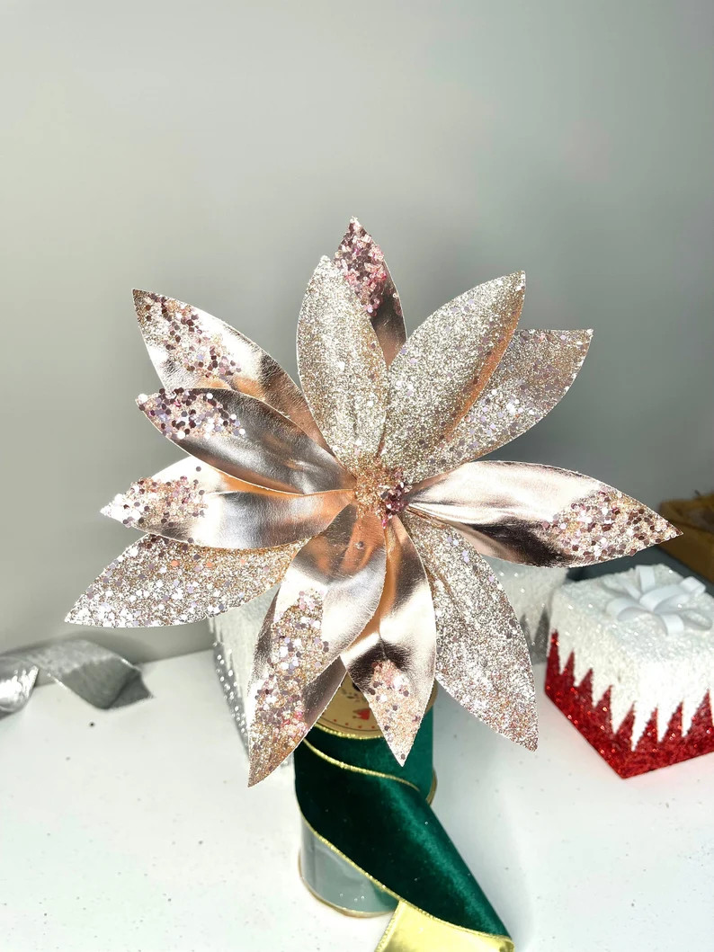 Rose Gold Metallic Poinsettia Flower Stem Beaded With Sequins Set of 3 - Etsy | Etsy (US)