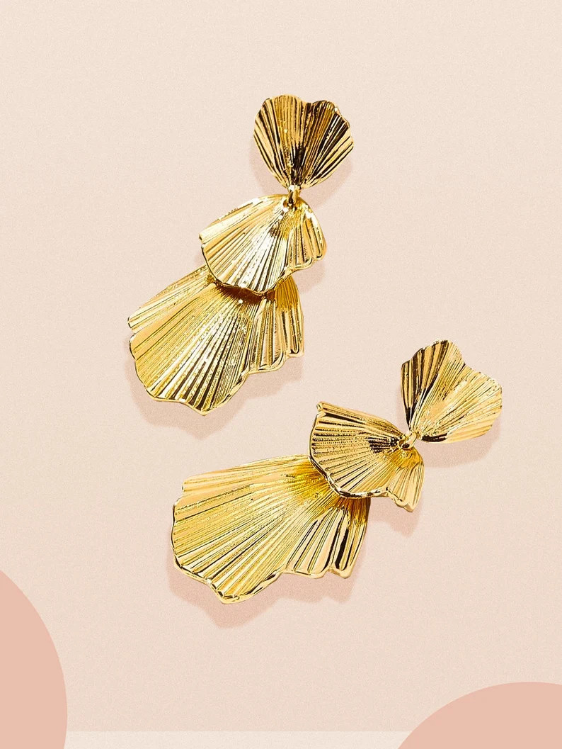 Ribbed Metallic Gold Earrings, Modern Earrings, Minimal Earrings, Boho Jewellery, Anti Tarnish Ho... | Etsy (US)